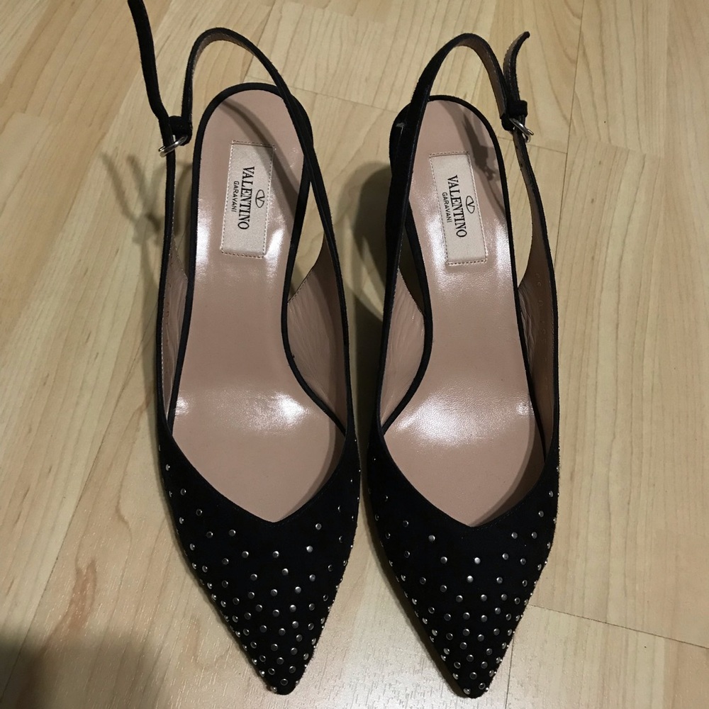 Valentino Garavani Woman Studded Suede Slingback Pumps Black Size 38